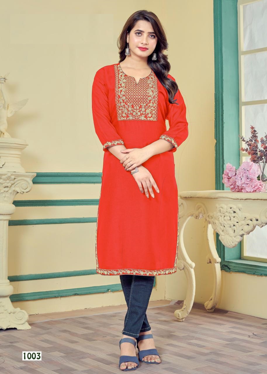 Launching New Catalog Rayon 14 KG with white work sequence touch Kurtis for women online sale