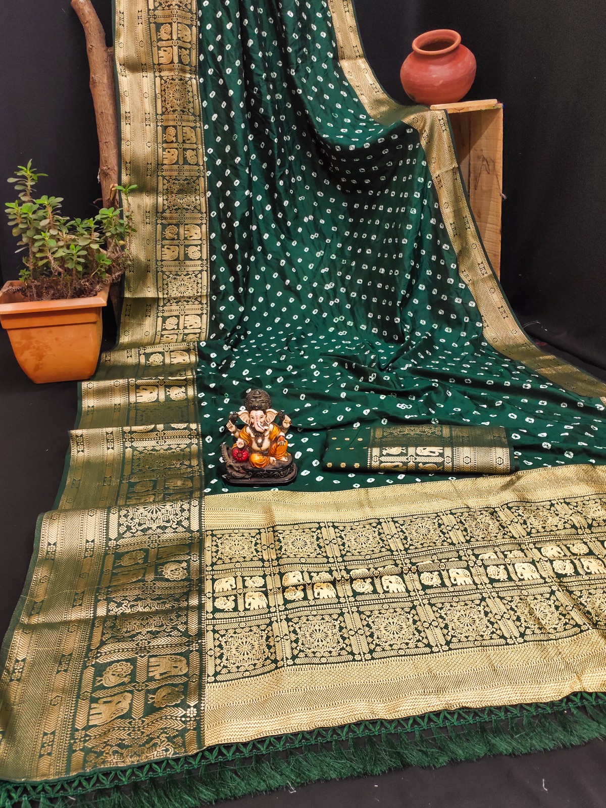 New beautiful Bandhej design Kanjivaram silk with Zari Weaving Rich Pallu sari for online sale