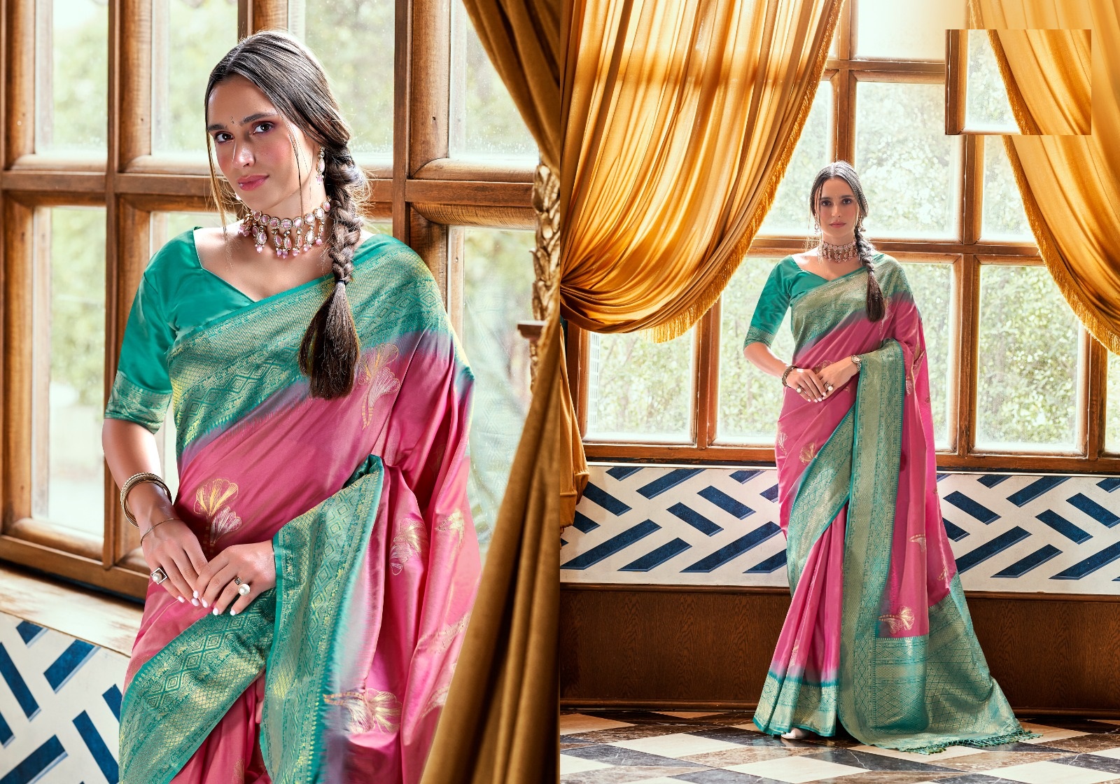 New Designer Heavy Embodiment Of Tradition work and Contrast Border Palau sari for online sale