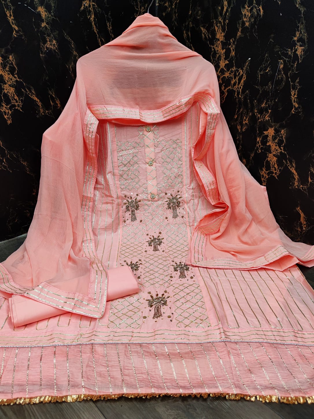 Launching New Cotton with Nazanin four side less dupatta Dress Material Suit For Women