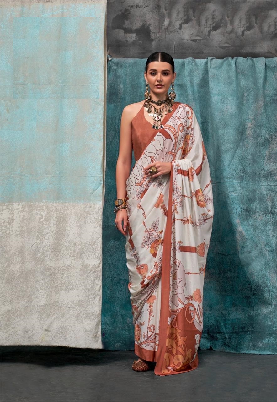 New Launching printed pure silk crepe sari for women