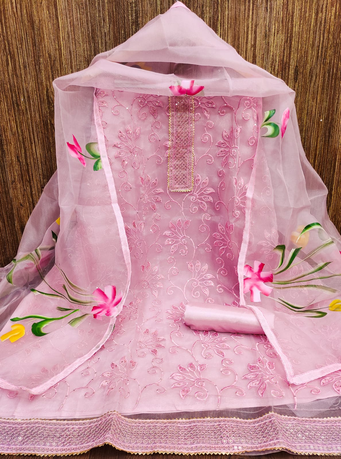 New organza ties embroidery pure silk Dress Material suit for women online sale
