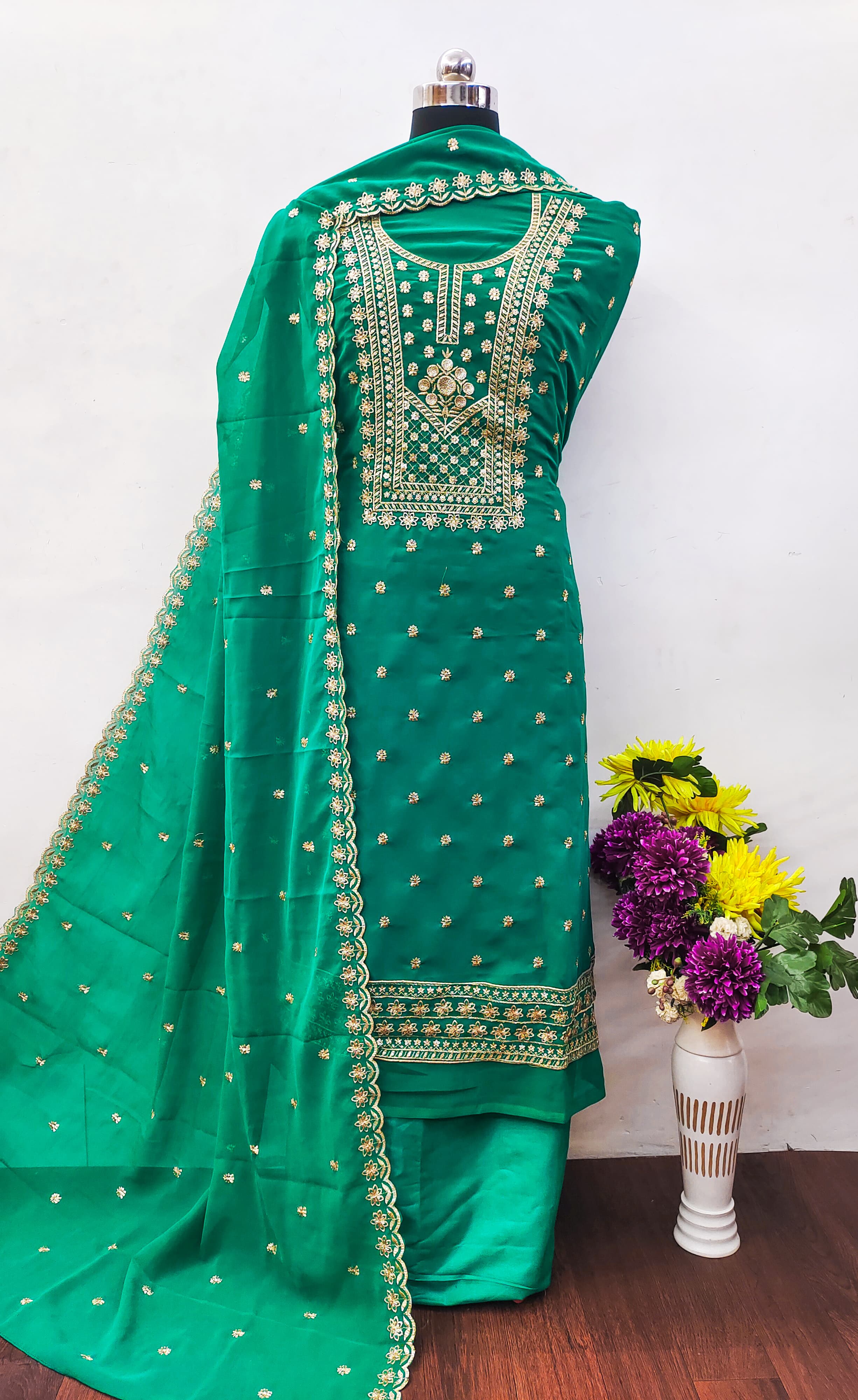 Presents new jorjet embroidery with American crepe bottom and dupatta dress material suit for women