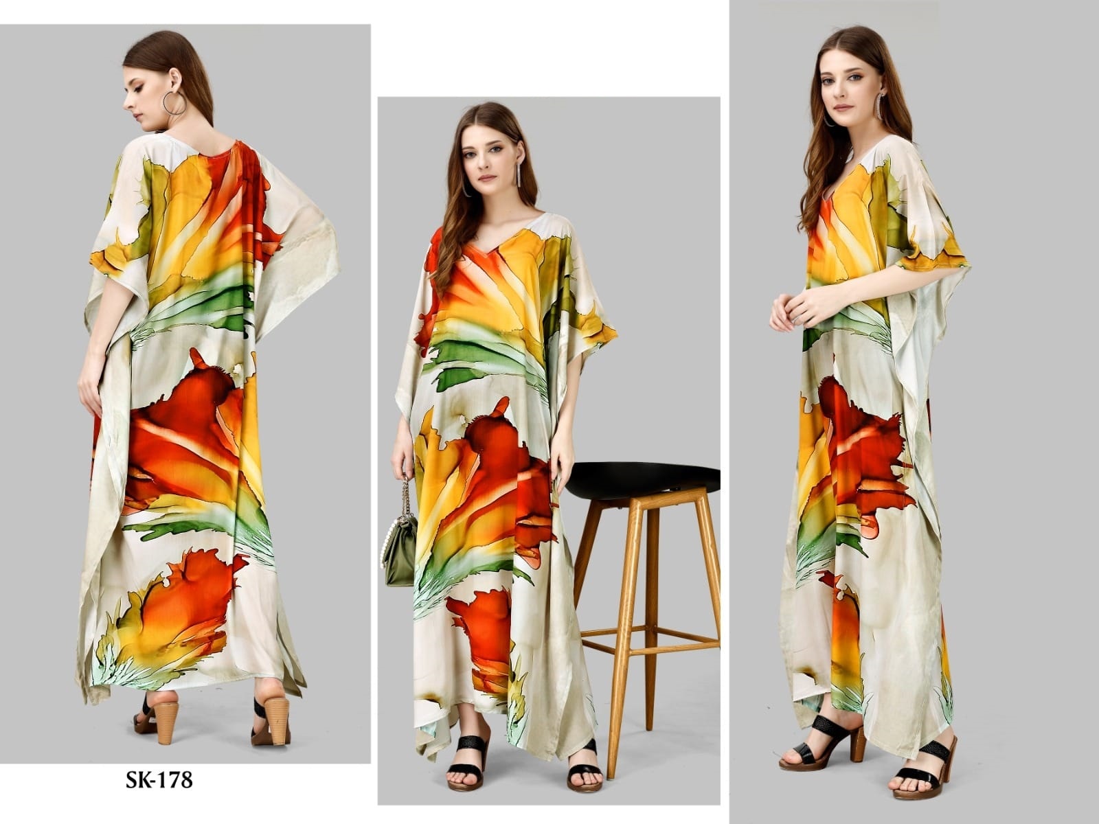 Presents new beautiful designs kaftan feather silk and digital print for women