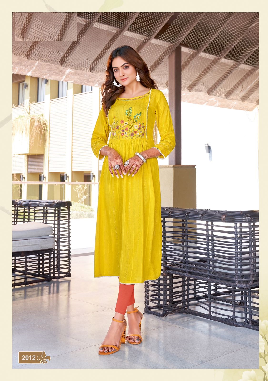Rayon wrinkle lurex with embroidery and handwork Kurtis for online sale
