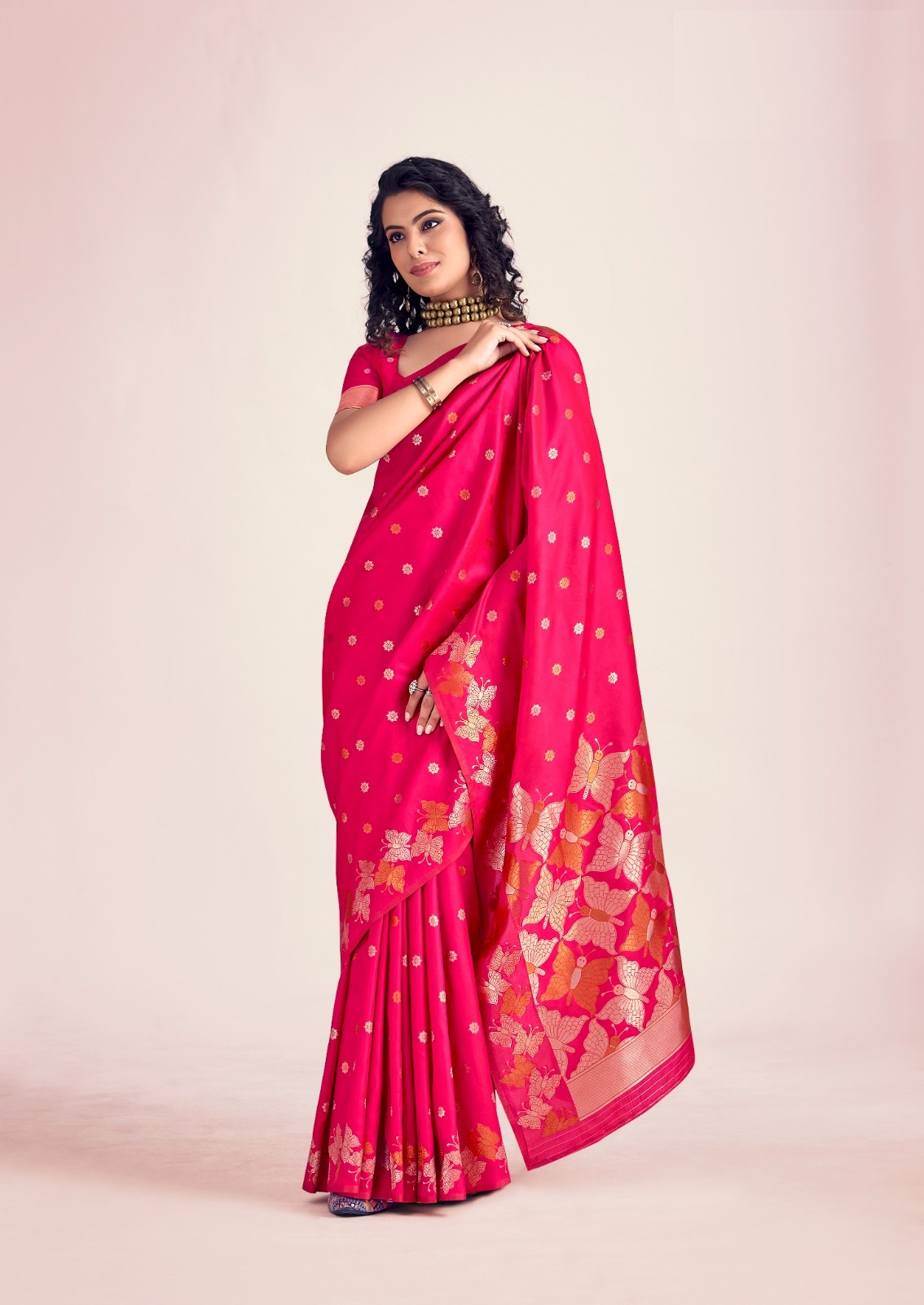New soft banarsi silk with zari butterfly and butti weaving in an over saree collection for women