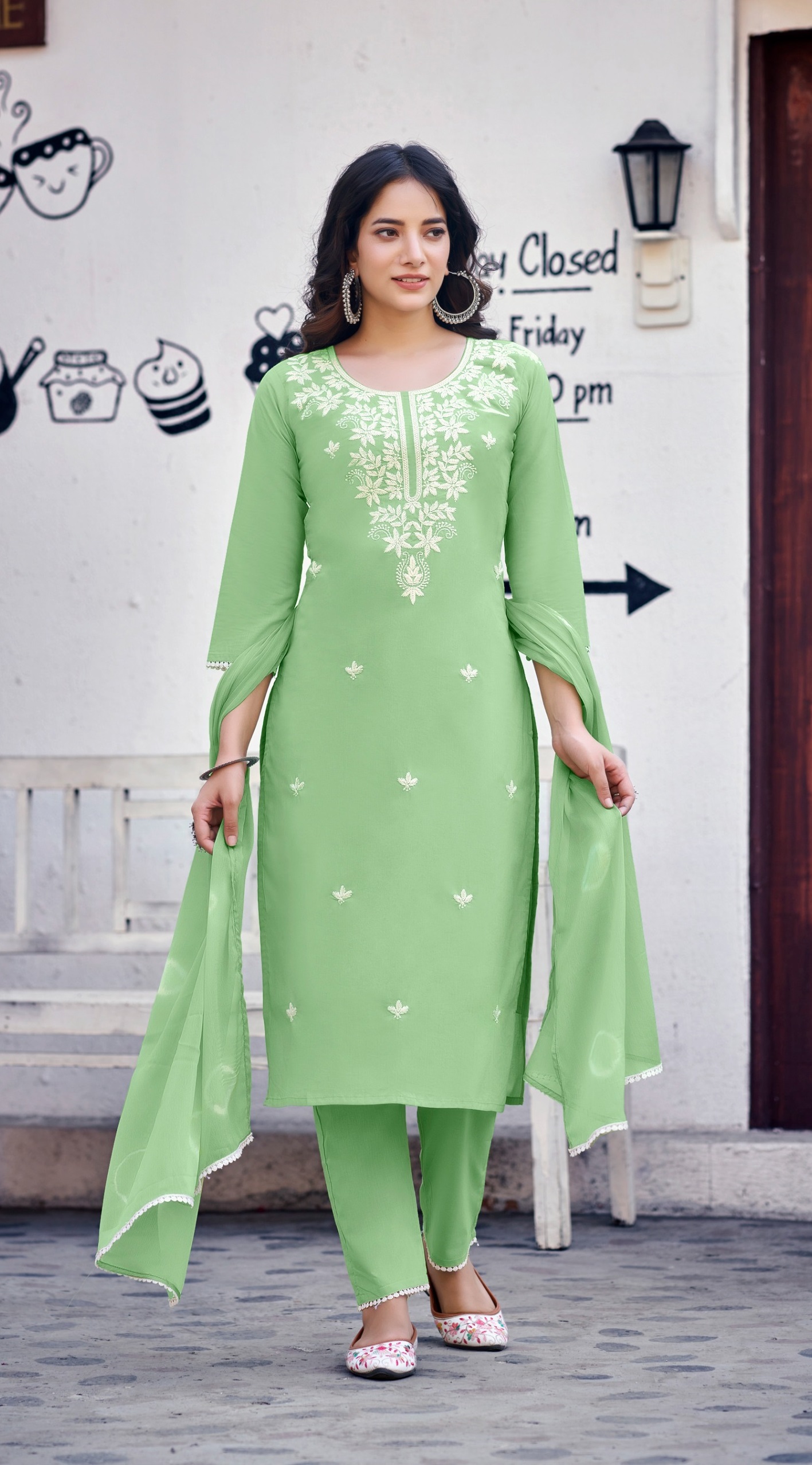 New pure cotton with embroidery work Kurti pant with dupatta set for women