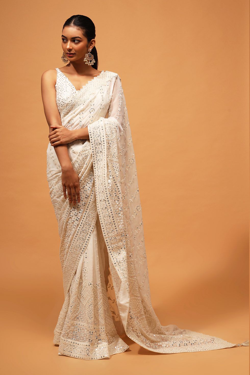 New launch Chiffon Georgette fabric with sequence embroidery work and amazing cut border sari for women