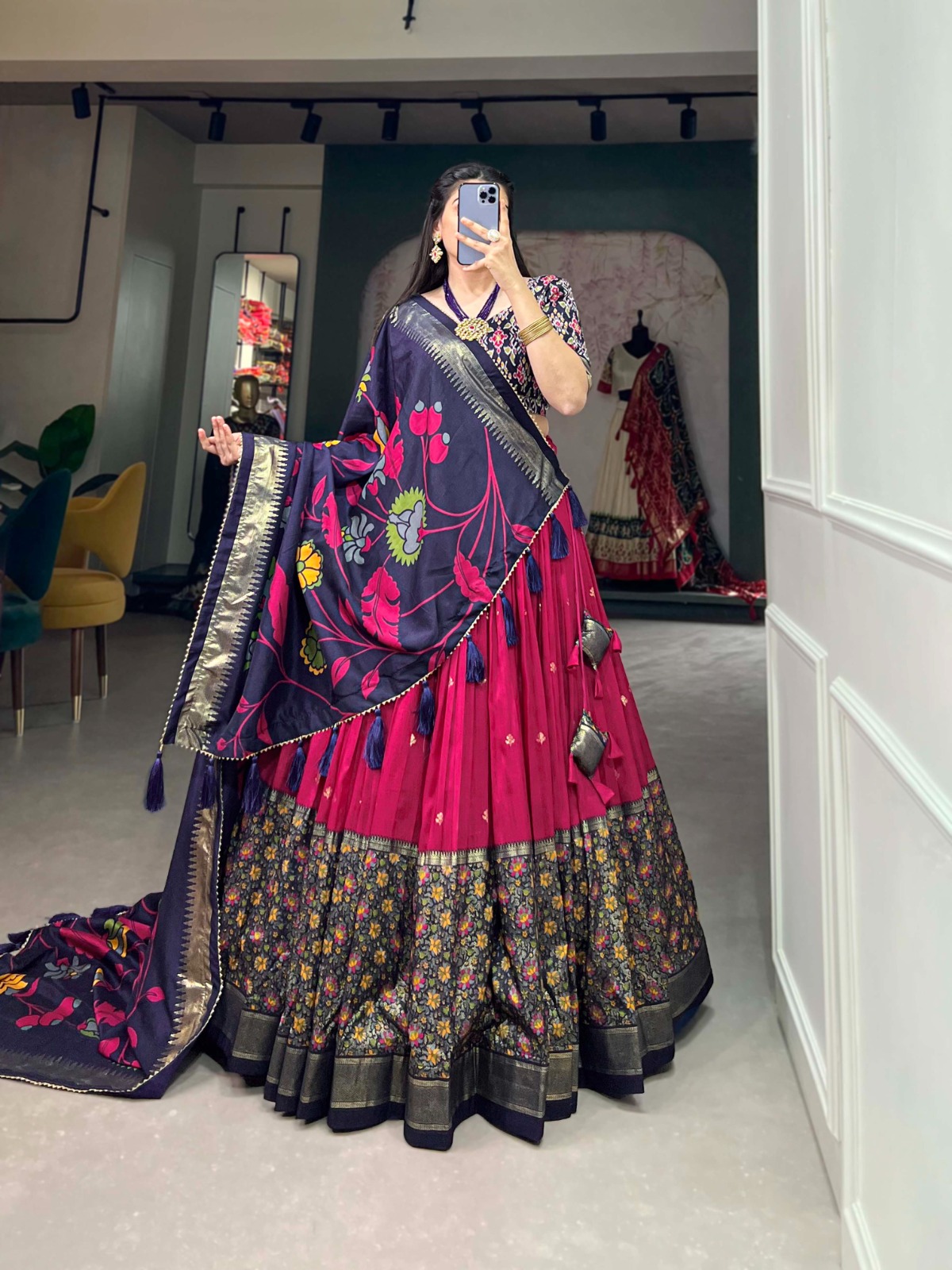 New Beautiful tussar silk with print and foil work Lehenga choli collection for women