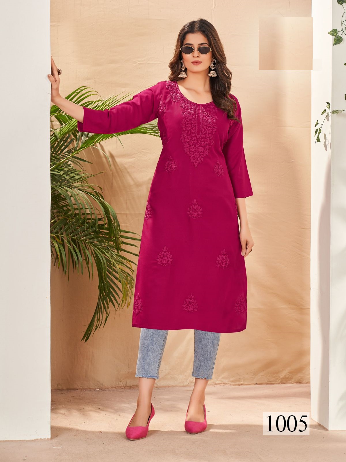 New Presents Rayon 14 KG with Chickenhearted work Kurtis for women