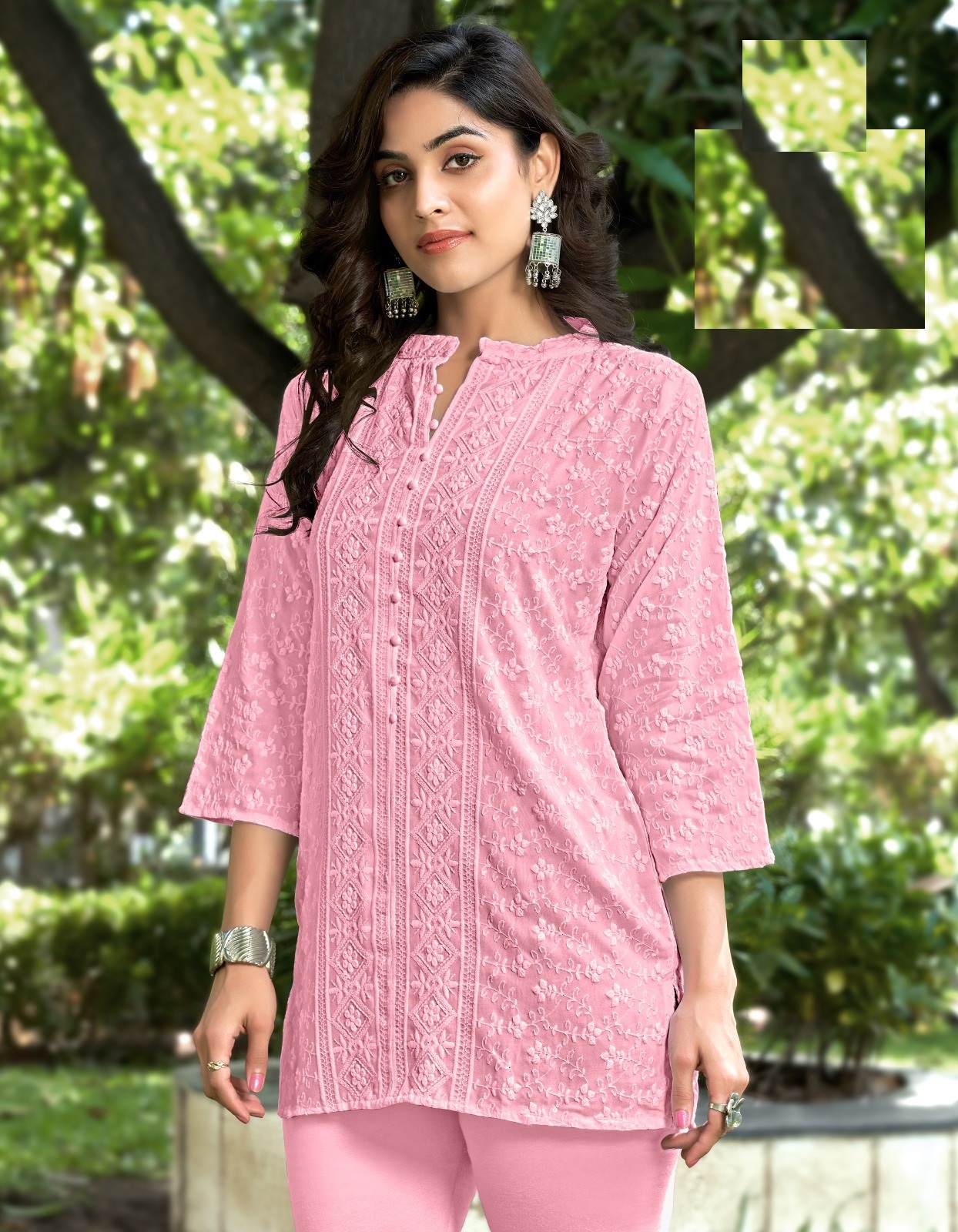 New presents viscous rayon and full chikankari sequence work front and back Kurtis for online sale