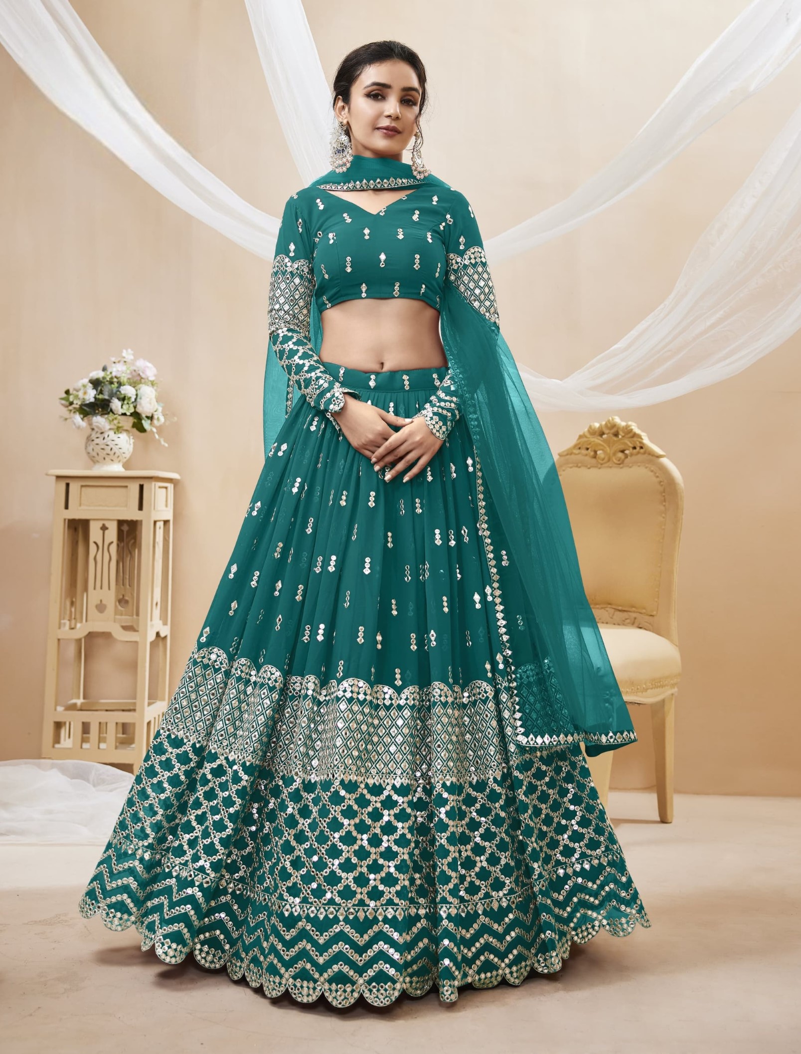 New Georgette Sequence And Embroidery Work Lehenga Choli With Soft Net Embroidery Work Dupatta